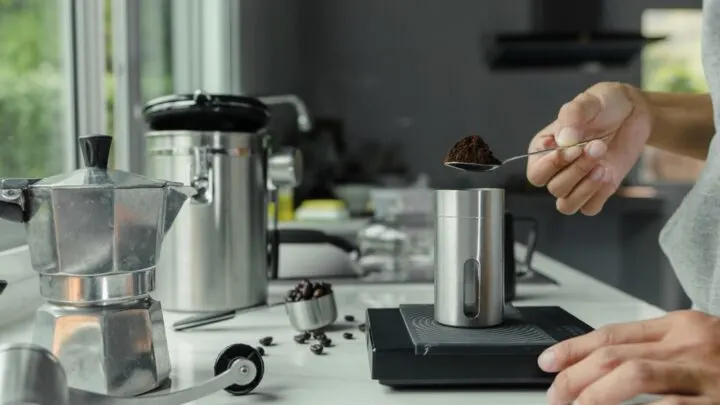 Weigh the coffee with digital scale for perfect coffee to water ratio