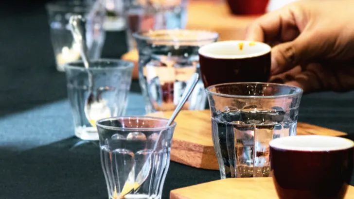 Picture of coffee cupping. How to taste coffee.
