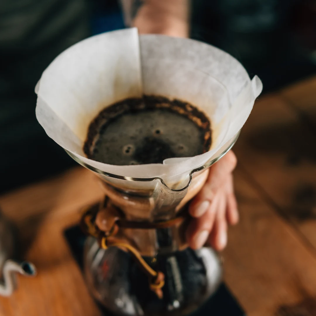 Picture of pour over coffee brewer for unbleached vs bleached coffee filters.