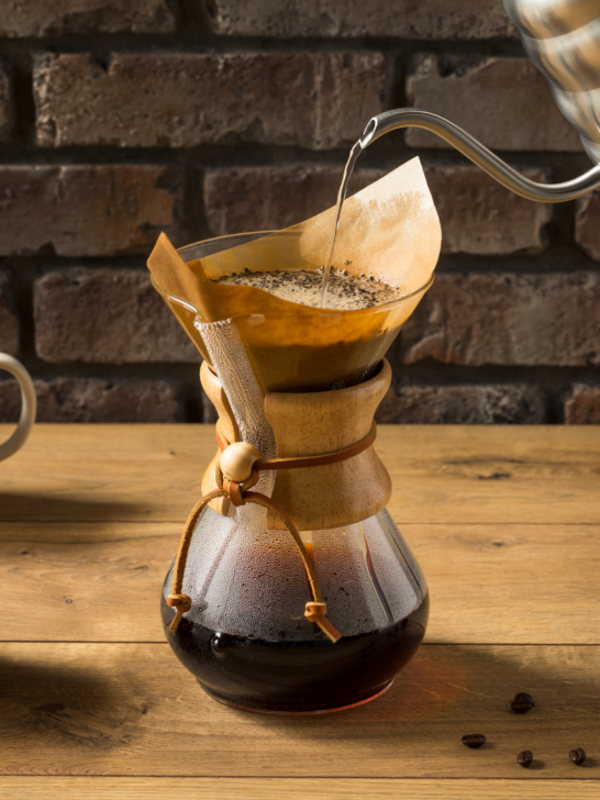 Image of chemex pour over coffee maker. Baratza virtuoso plus review.