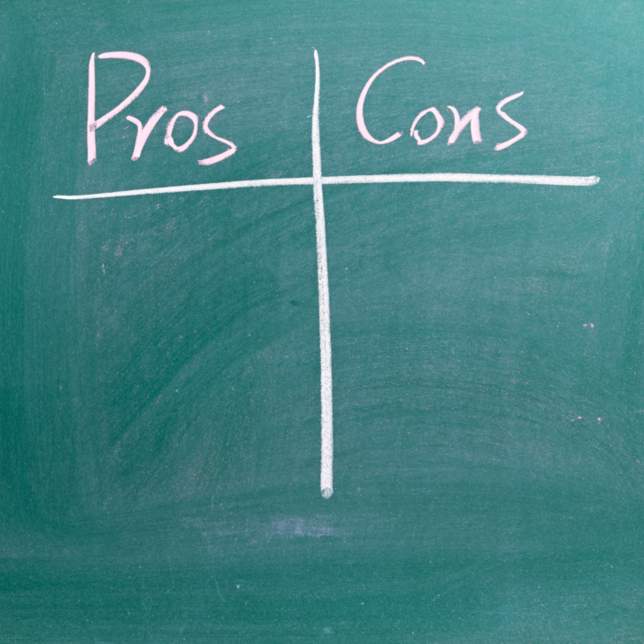 Picture of pros and cons written on a chalkboard. French press coffee vs drip