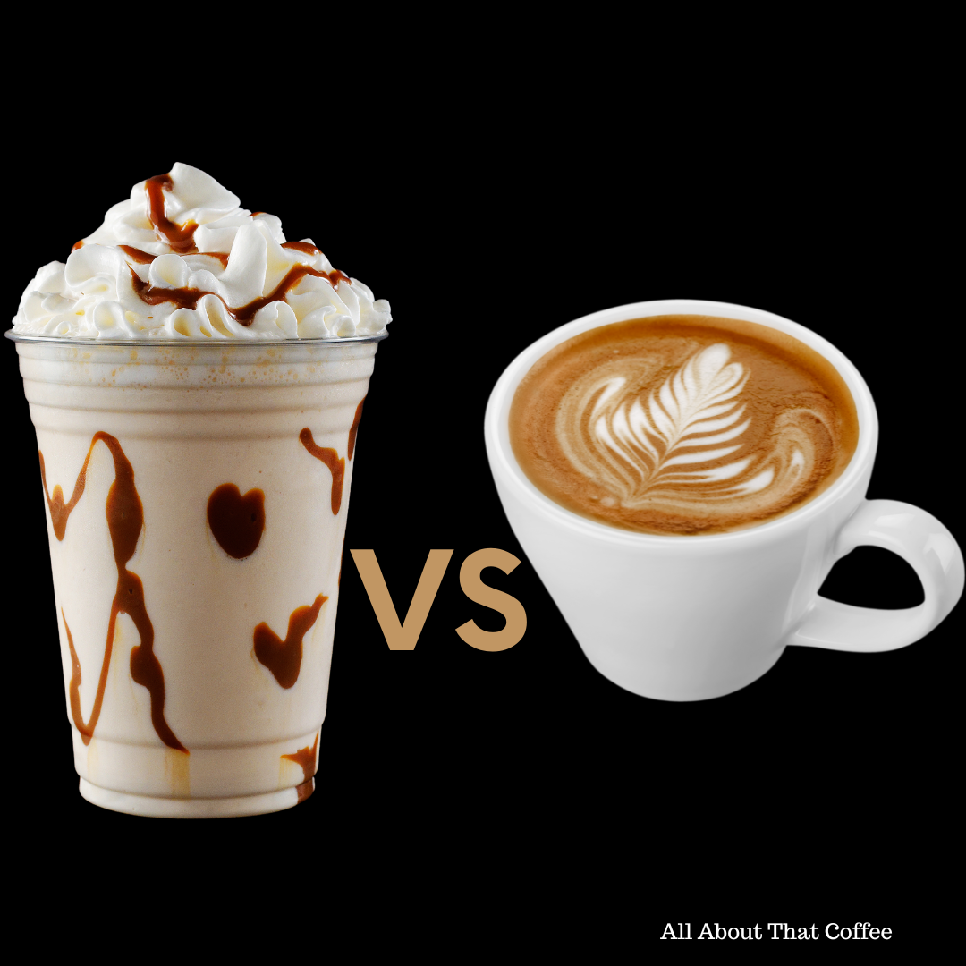 Image of a frappe and a latte. Frappe vs latte.